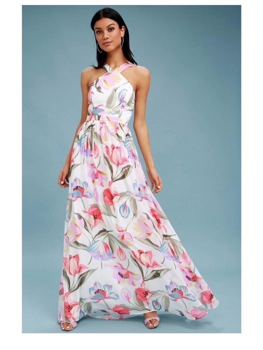 Lulu's Lija White Floral Maxi Dress - Size large - NWT